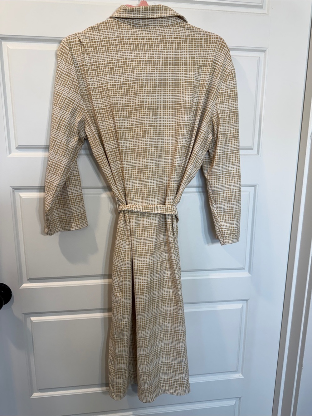 J. McLaughlin Calla Shirt Dress Tan Mini Mod Matrix Plaid Grid Catalina knit LG - Picture 5 of 6